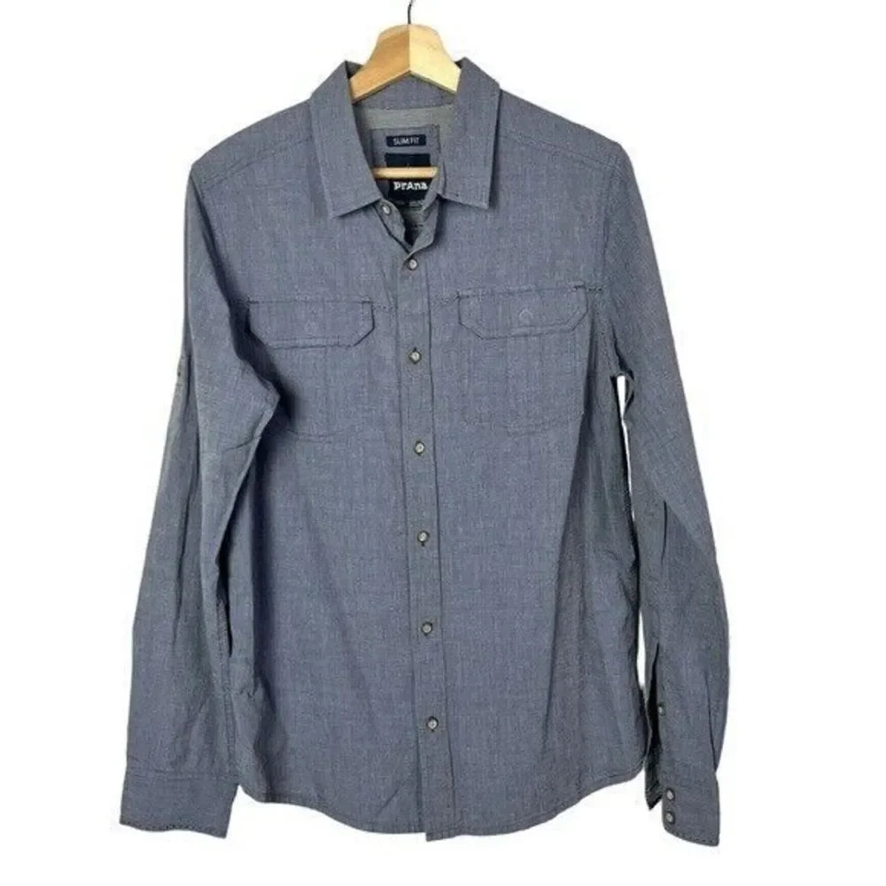 Prana Walker Blue Slim Fit Long Sleeve Button Down M
